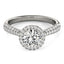 Bague de fiançailles en diamant halo en or blanc 14k avec bande pavée
