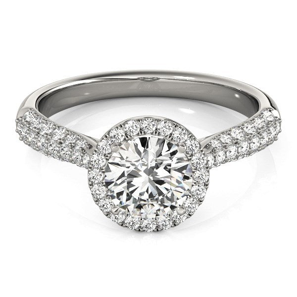 Bague de fiançailles en diamant halo en or blanc 14k avec bande pavée
