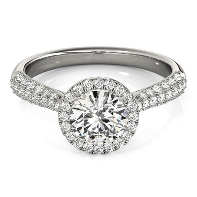 Anillo de Compromiso de Diamante Halo de Oro Blanco de 14k con Banda Pave