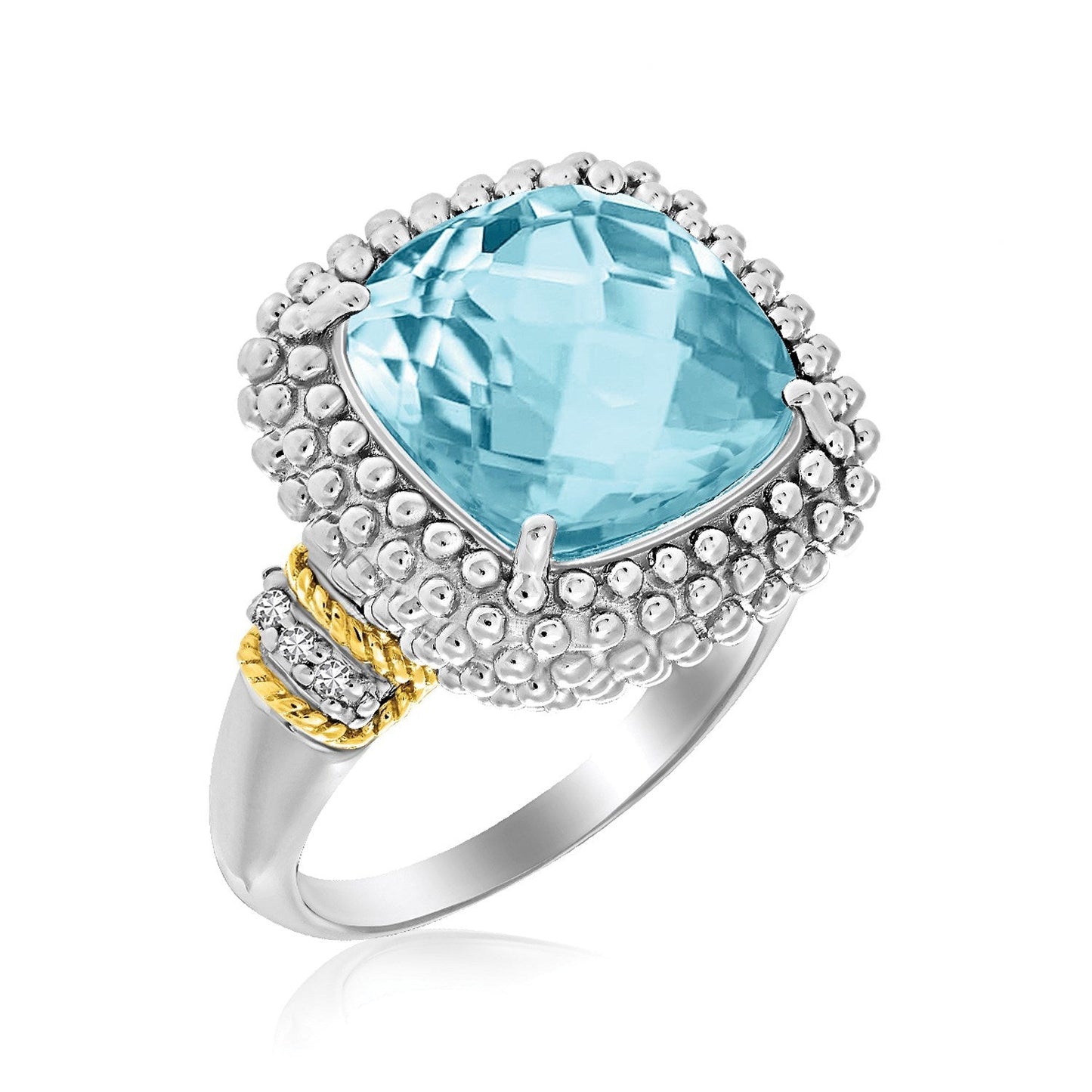 Bague en Topaze Bleue Ciel en Or Jaune 18k et Argent Sterling