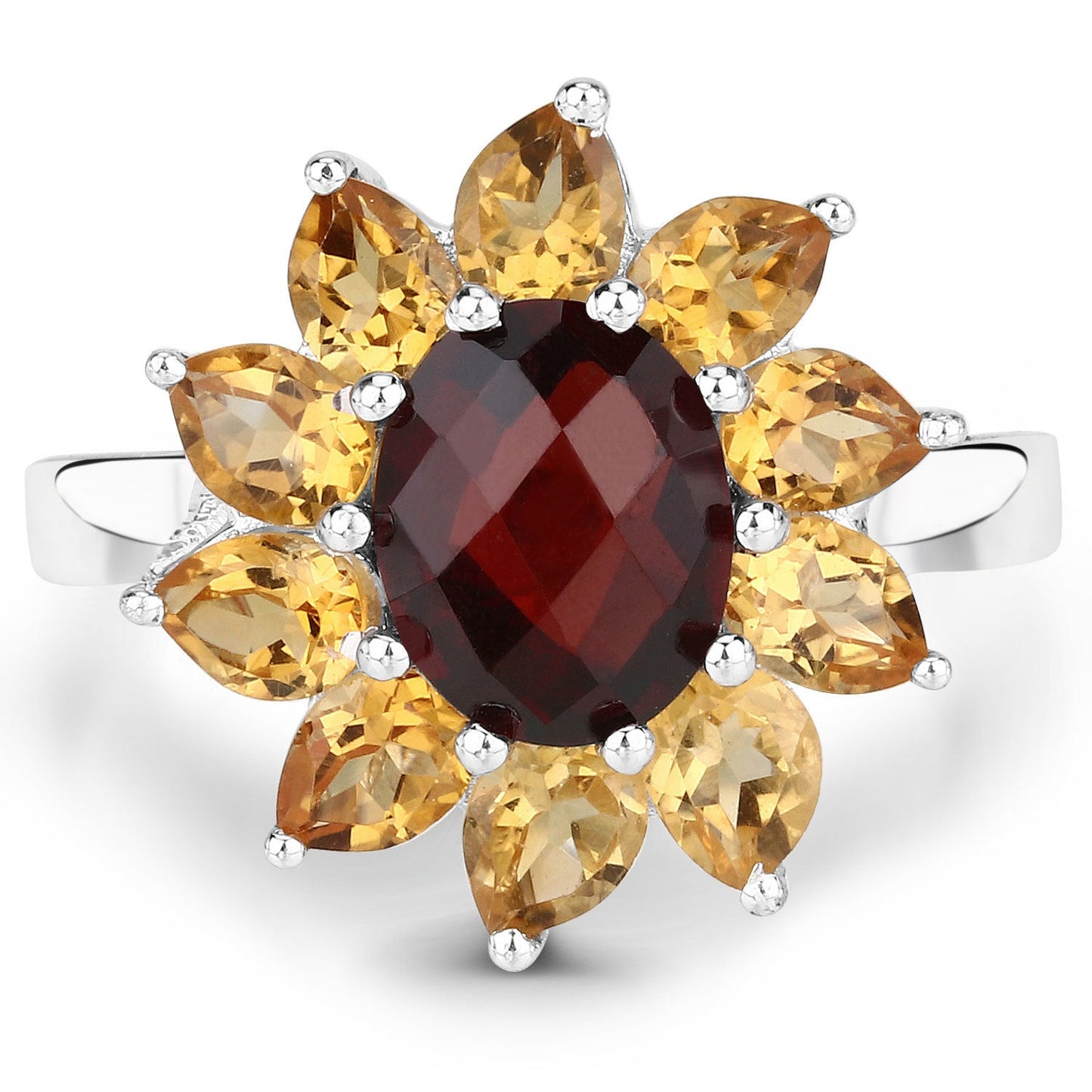 Anillo de Plata Esterlina con Granate y Citrino de 5.50 Quilates