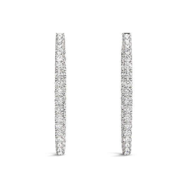 Pendientes de aro de diamante ovalados de doble cara en oro blanco de 14k