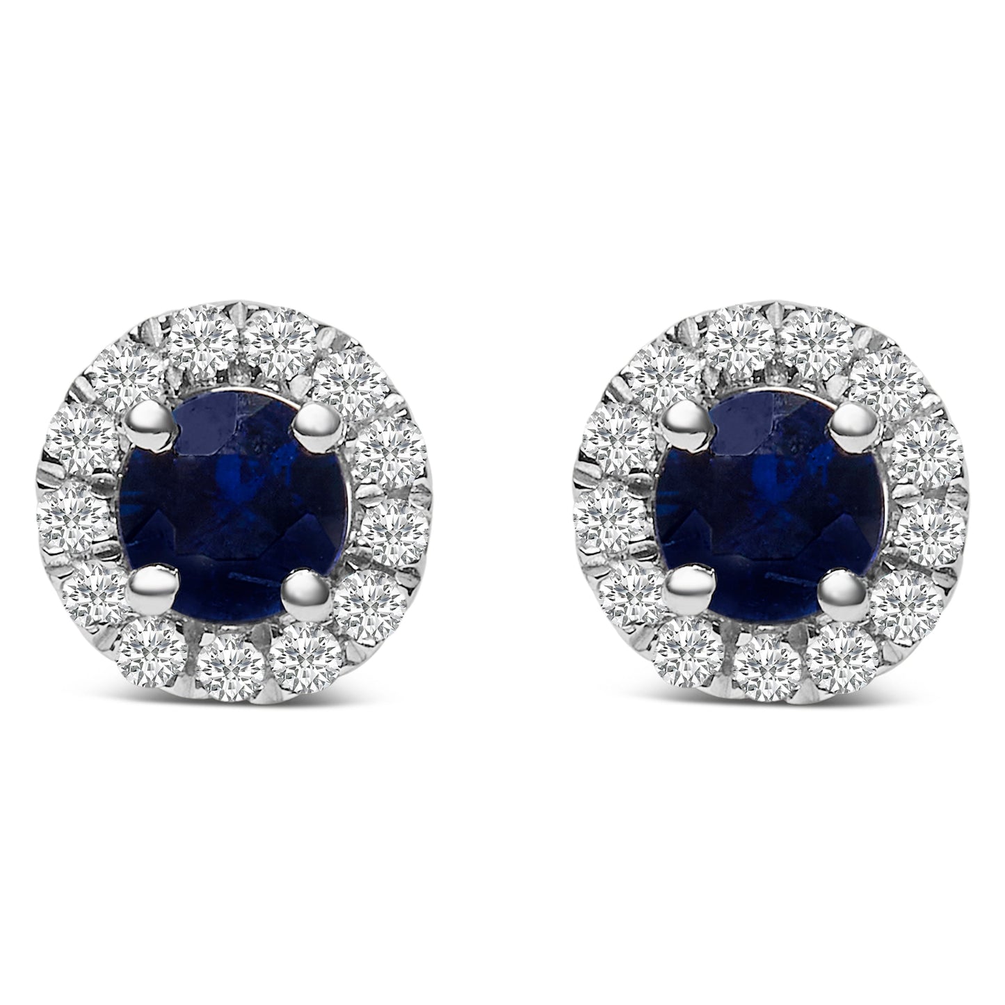 Pendientes de aro de zafiro azul y diamante en oro blanco de 10 quilates