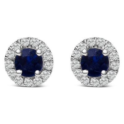 Pendientes de aro de zafiro azul y diamante en oro blanco de 10 quilates