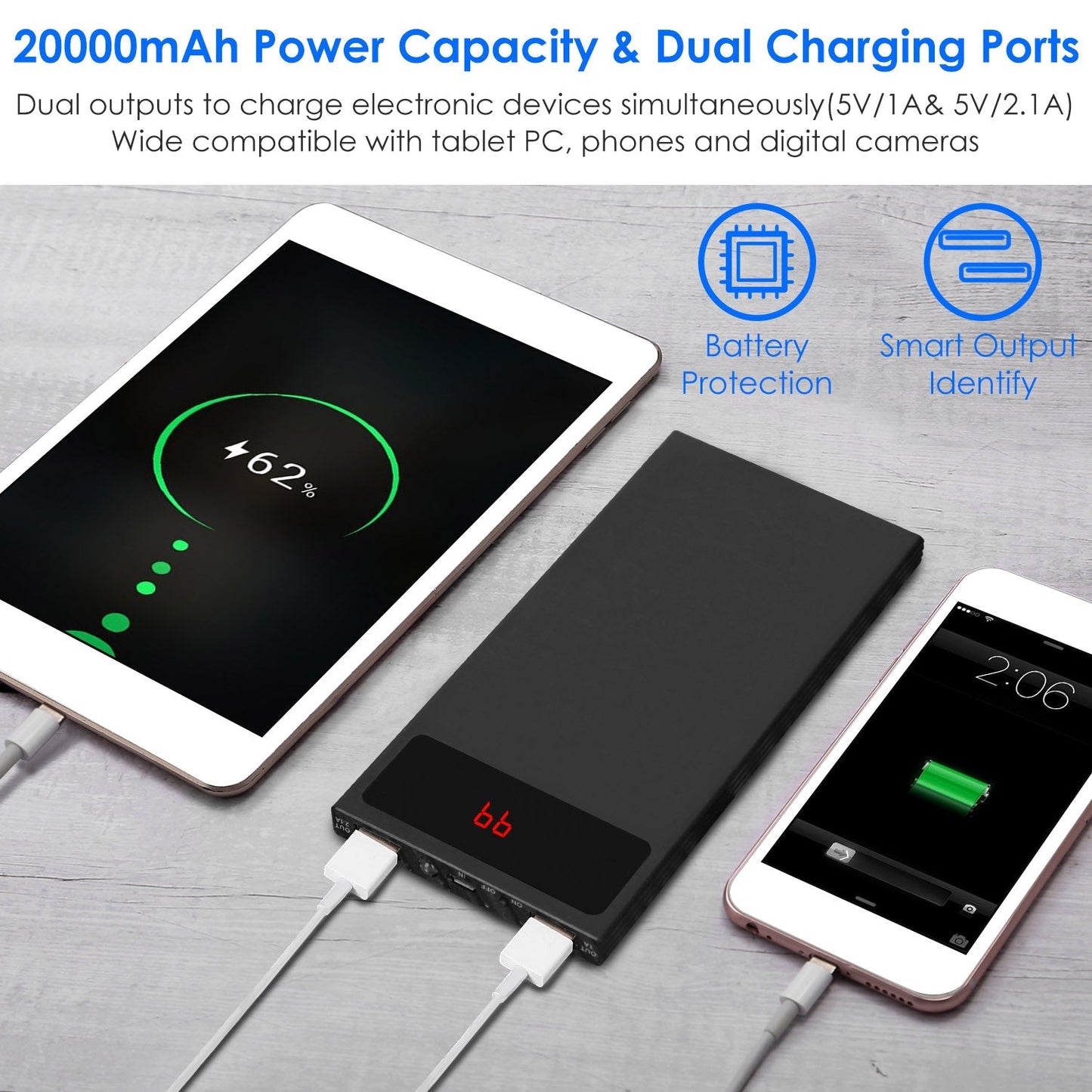 20000mAh Ultra-thin Power Bank with Dual USB Ports