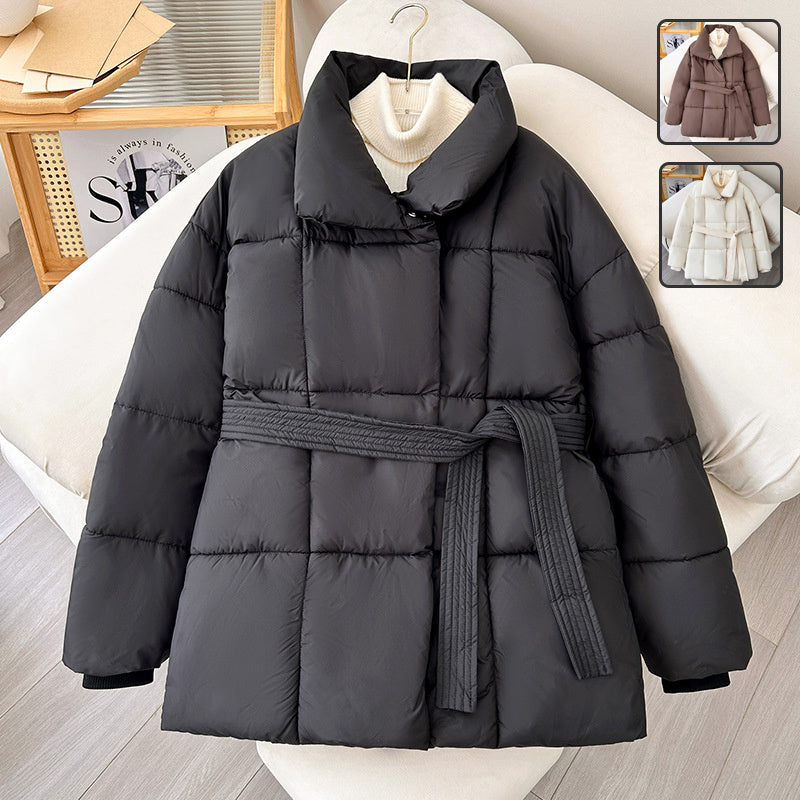 Winter Plaid Lapel Coat with Lace-up Design