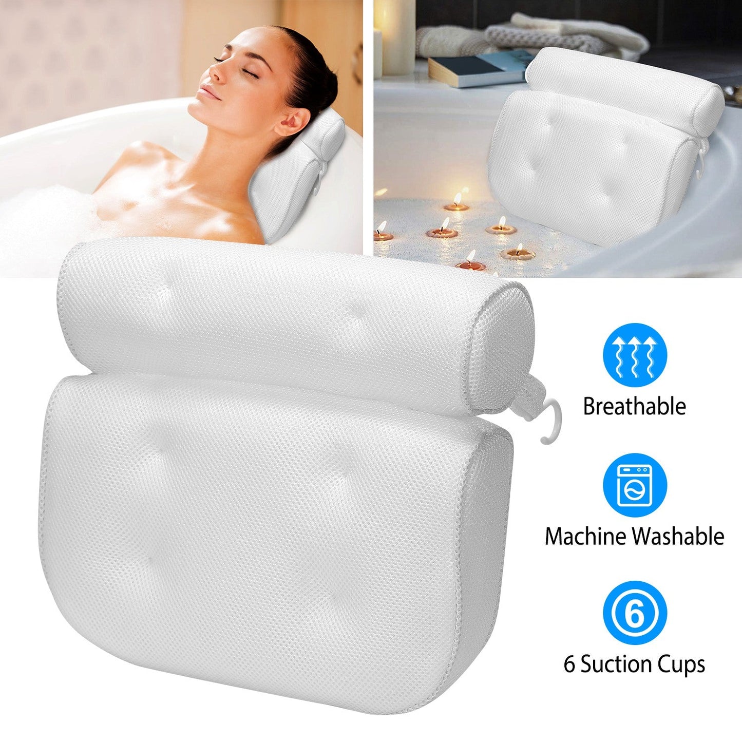 Luxury Air Mesh Bathtub Pillow with Suction Cups