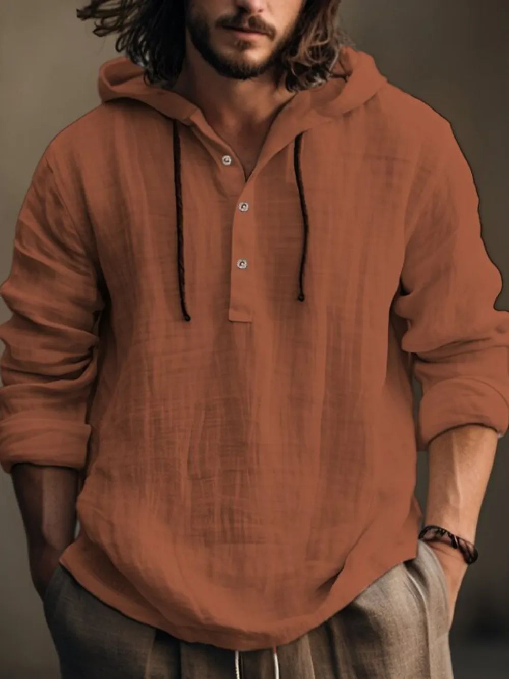 Sudadera de manga larga con medio botón para hombre en tallas grandes