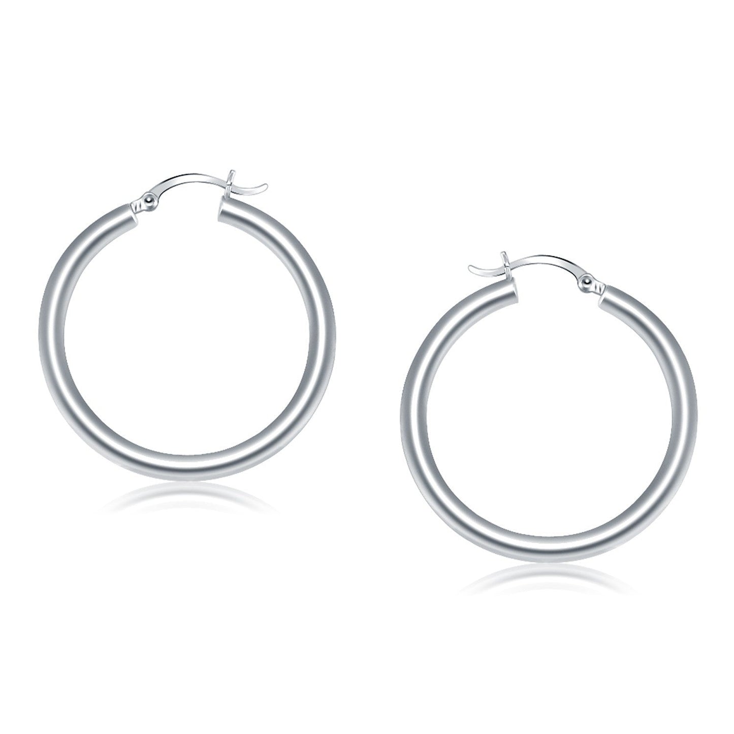 14k White Gold Polished Hoop Earrings - 40 mm