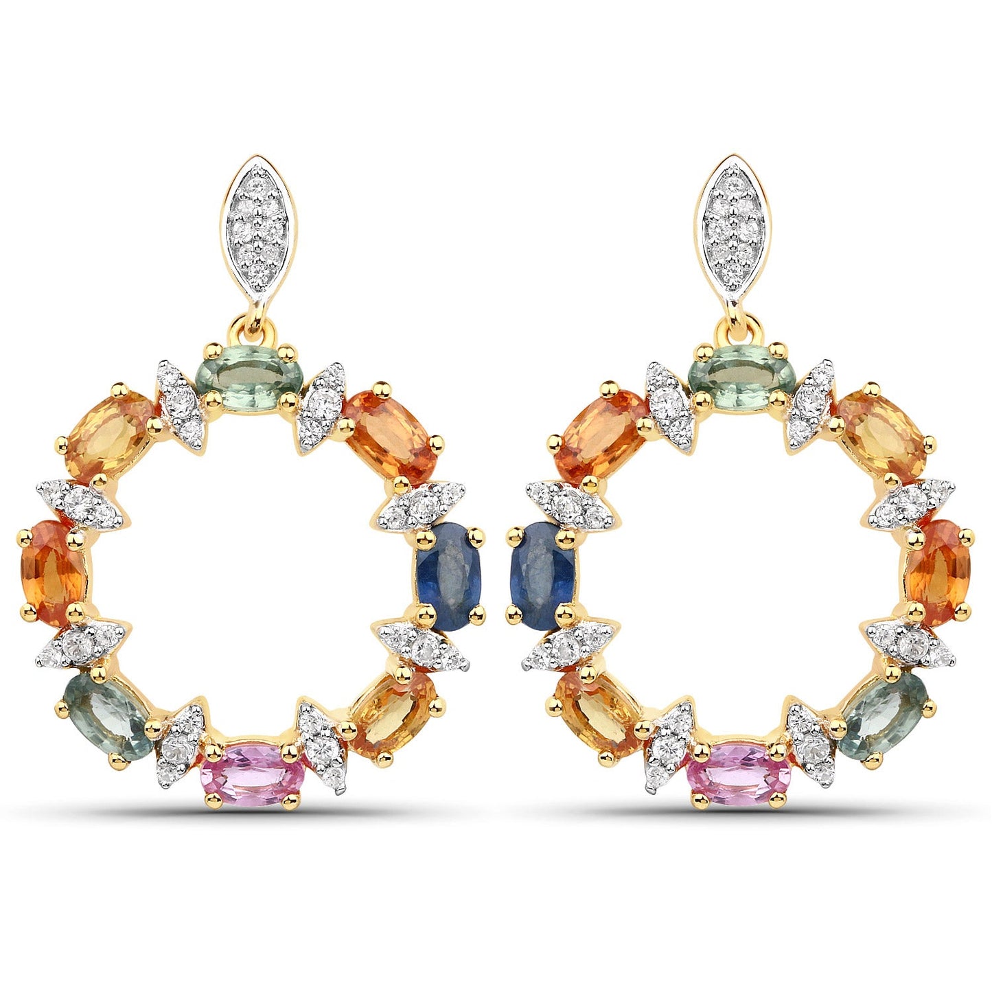 Boucles d'oreilles en argent sterling .925 avec saphirs multi véritables de 4,12 carats