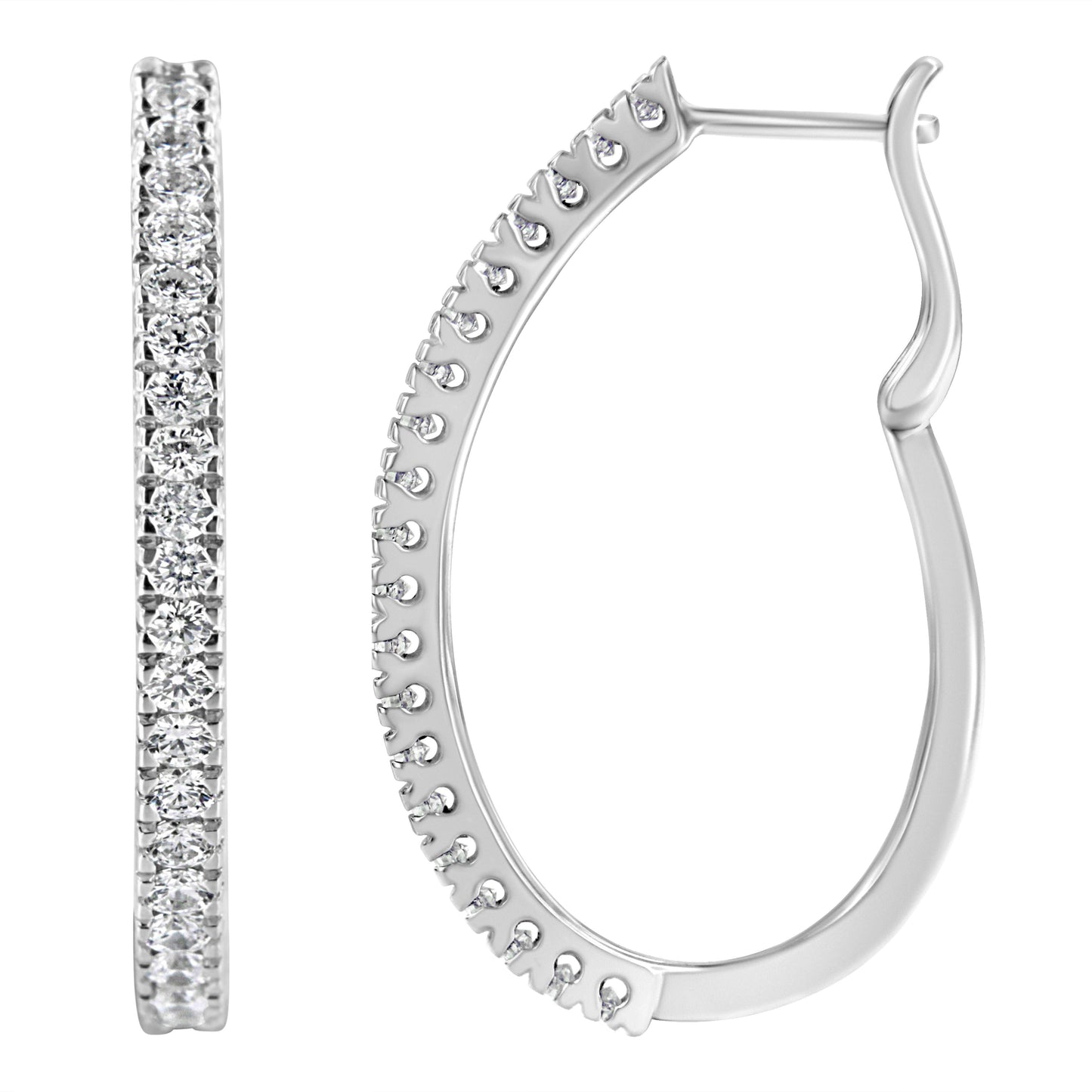 10KT White Gold Diamond Hoop Earrings - 1 cttw