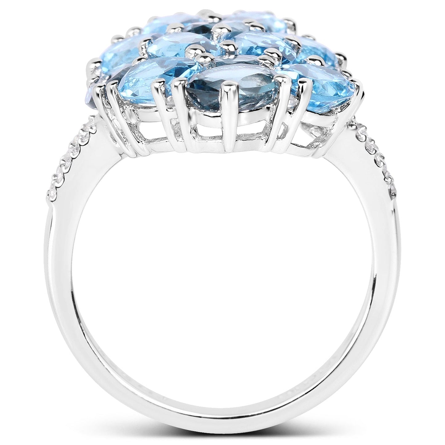 Anillo de plata esterlina con topacio azul suizo genuino de 6.69 quilates y zirconia blanca