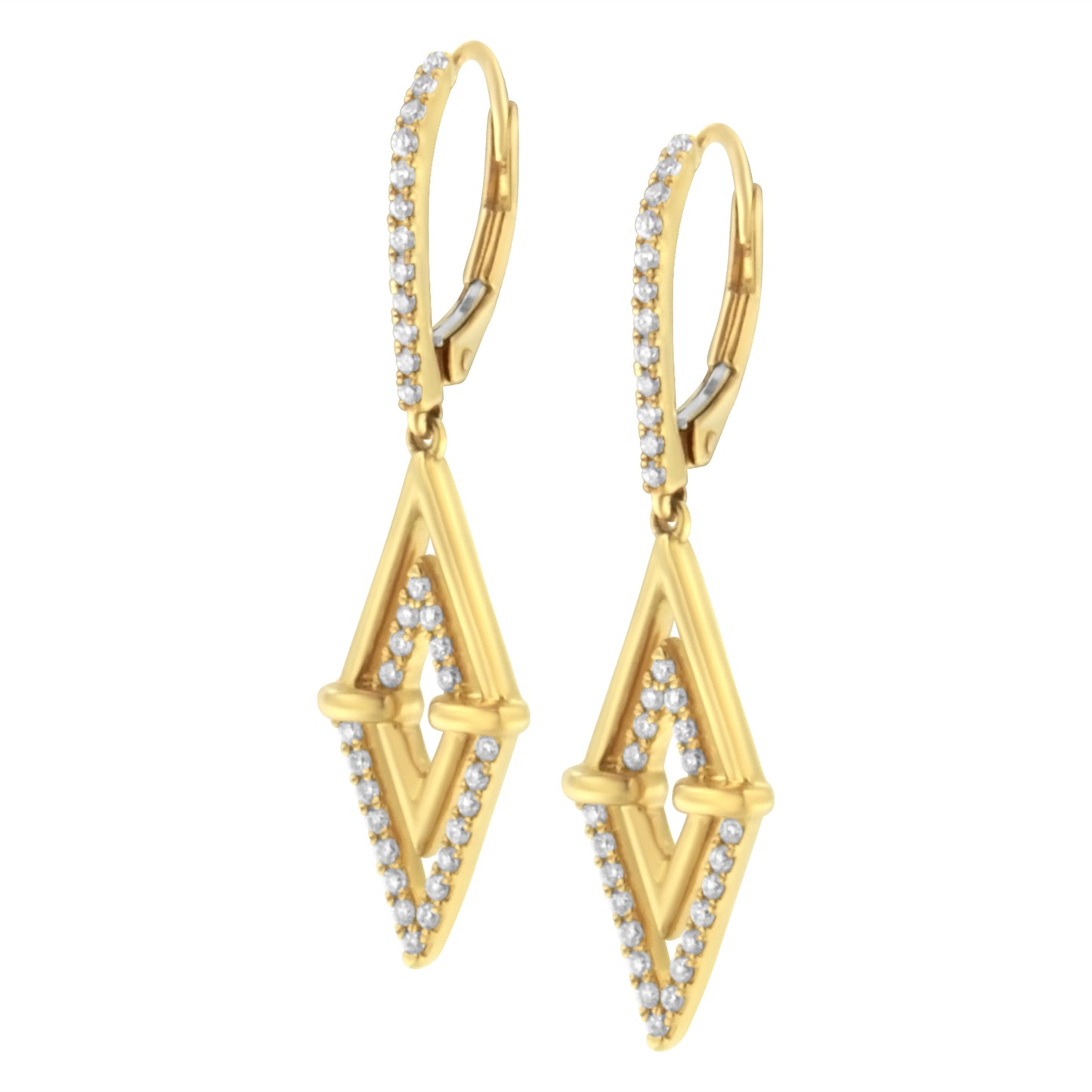 Boucles d'oreilles pendantes en diamant à double triangle en or jaune 14K