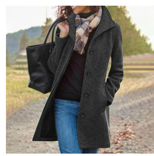 Elegant Women's Medium Length Woolen Overcoat