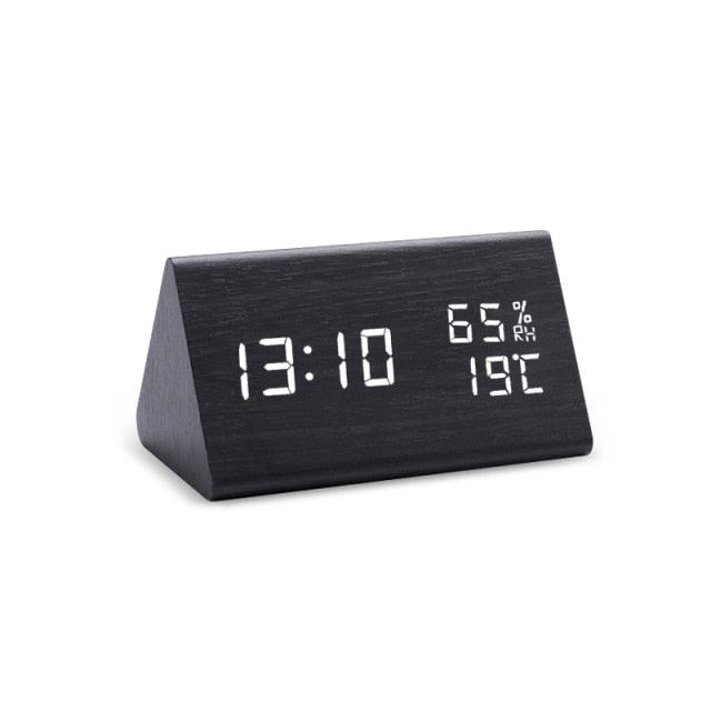 Elegant LED Wooden Alarm Clock with Temperature & Humidity Display - Korvel