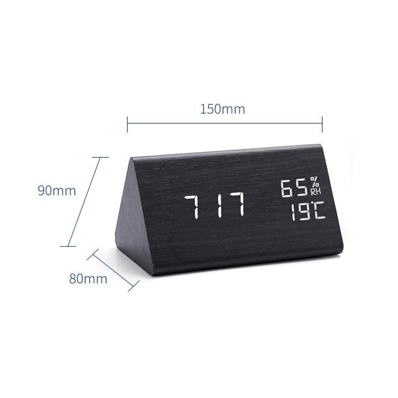 Elegant LED Wooden Alarm Clock with Temperature & Humidity Display - Korvel