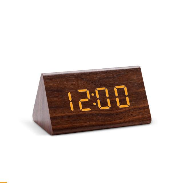 Elegant LED Wooden Alarm Clock with Temperature & Humidity Display - Korvel