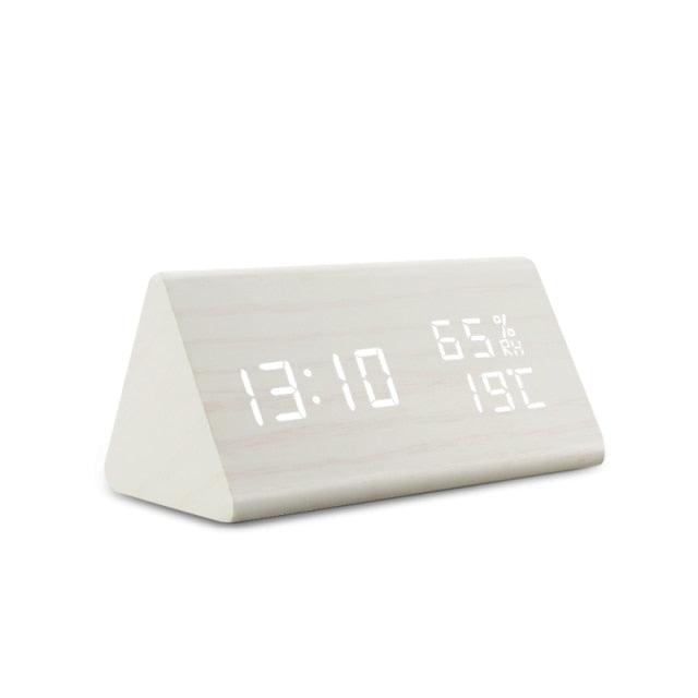Elegant LED Wooden Alarm Clock with Temperature & Humidity Display - Korvel