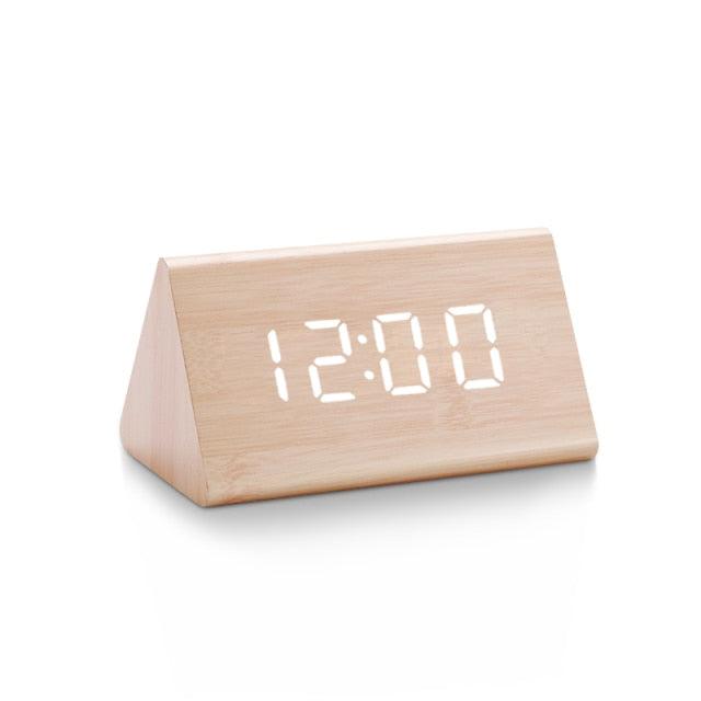 Elegant LED Wooden Alarm Clock with Temperature & Humidity Display - Korvel
