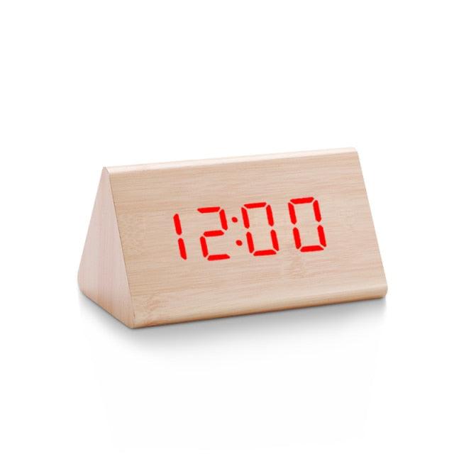 Elegant LED Wooden Alarm Clock with Temperature & Humidity Display - Korvel