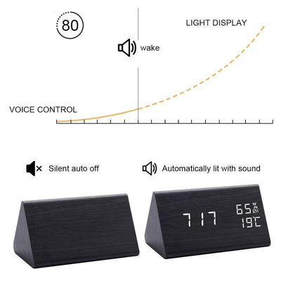 Elegant LED Wooden Alarm Clock with Temperature & Humidity Display - Korvel