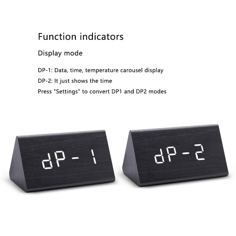 Elegant LED Wooden Alarm Clock with Temperature & Humidity Display - Korvel
