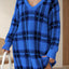 Distressed Plaid V-Neck Long Sleeve Sweater Dress