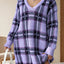 Distressed Plaid V-Neck Long Sleeve Sweater Dress
