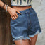 Distressed Raw Hem Denim Shorts