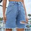 Distressed Raw Hem Denim Shorts