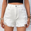 Distressed Raw Hem High Rise Denim Shorts
