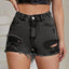 Distressed Raw Hem High Rise Denim Shorts