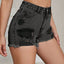 Distressed Raw Hem High Rise Denim Shorts