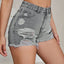 Distressed Raw Hem High Rise Denim Shorts