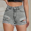 Distressed Raw Hem High Rise Denim Shorts
