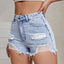 Distressed Raw Hem High Waist Denim Shorts - Korvel