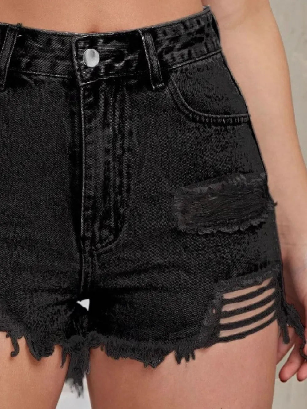 Distressed Raw Hem High Waist Denim Shorts - Korvel
