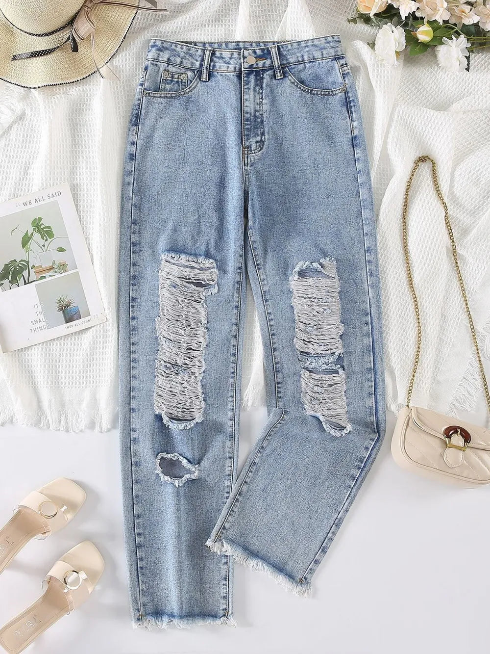 Distressed Raw Hem Jeans - Korvel