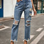 Distressed Raw Hem Jeans with Pockets