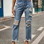 Distressed Raw Hem Jeans with Pockets