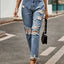 Distressed Raw Hem Jeans with Pockets
