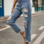 Distressed Raw Hem Jeans with Pockets