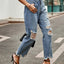 Distressed Raw Hem Jeans with Pockets