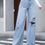 Distressed Raw Hem Wide Leg Jeans - Korvel
