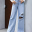 Distressed Raw Hem Wide Leg Jeans - Korvel