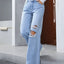 Distressed Raw Hem Wide Leg Jeans - Korvel