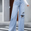 Distressed Raw Hem Wide Leg Jeans - Korvel