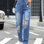 Distressed Straight Jeans with Pockets