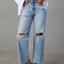 Distressed Straight Leg Jeans with Pockets - Korvel