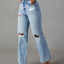 Distressed Straight Leg Jeans with Pockets - Korvel